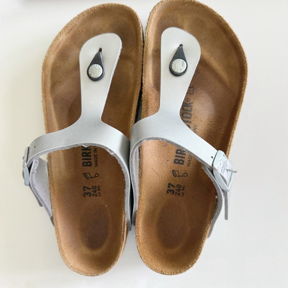 BIRKENSTOCK Gizeh Birko-Flor Slip On Sandals Silver Size 37